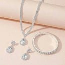 4 Pieces Luxurious Jewelry Set Exquisite Rhinestone Pendant Elegant Women's Crystal Silver Plated Necklace Earrings Bracelet Set - M & M Global