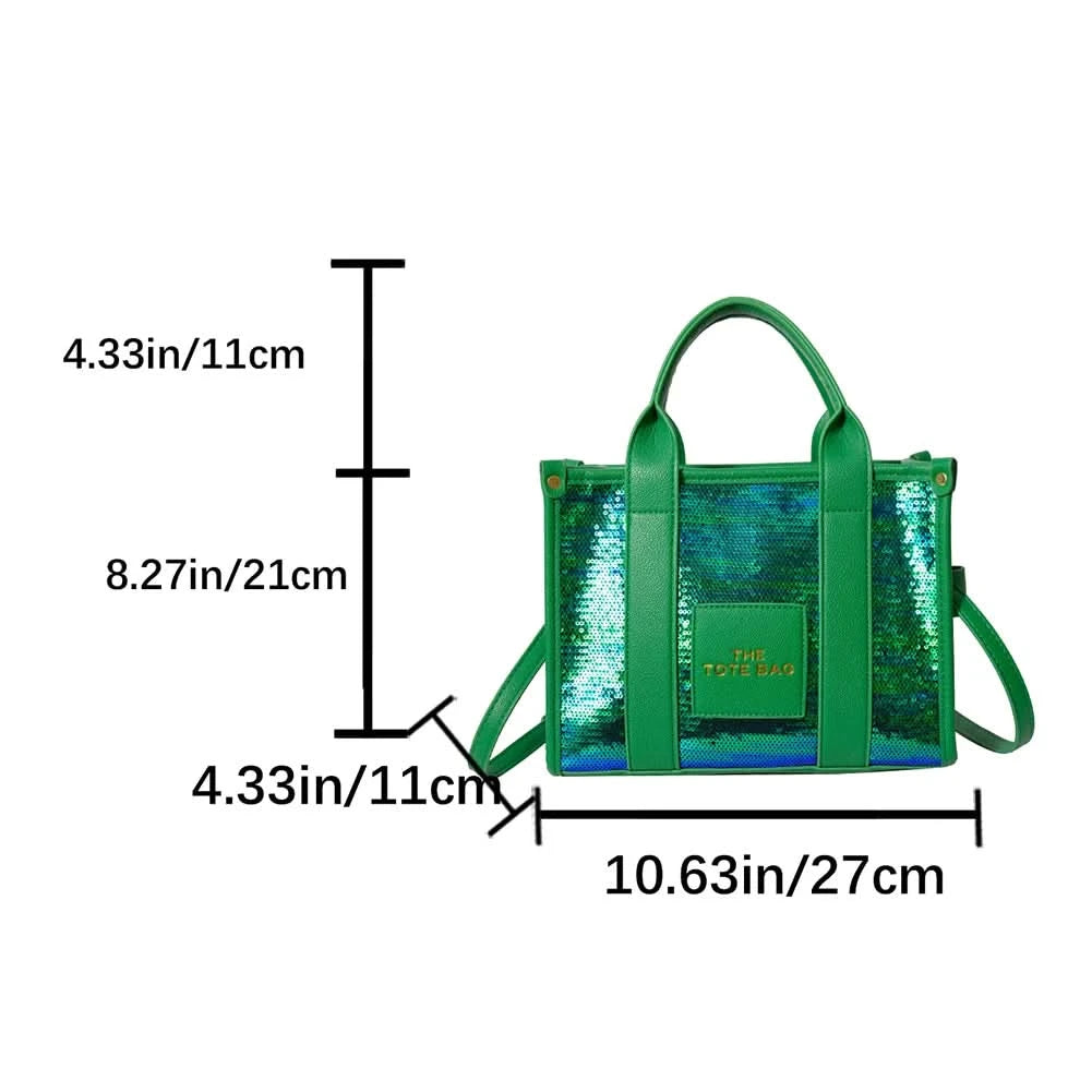 New The Tote Bag Letter Printed Sequins Top-Handle Bag Women Leather Handbag Luxury Designer Glitter Shoulder Crossbody Bag - M & M Global