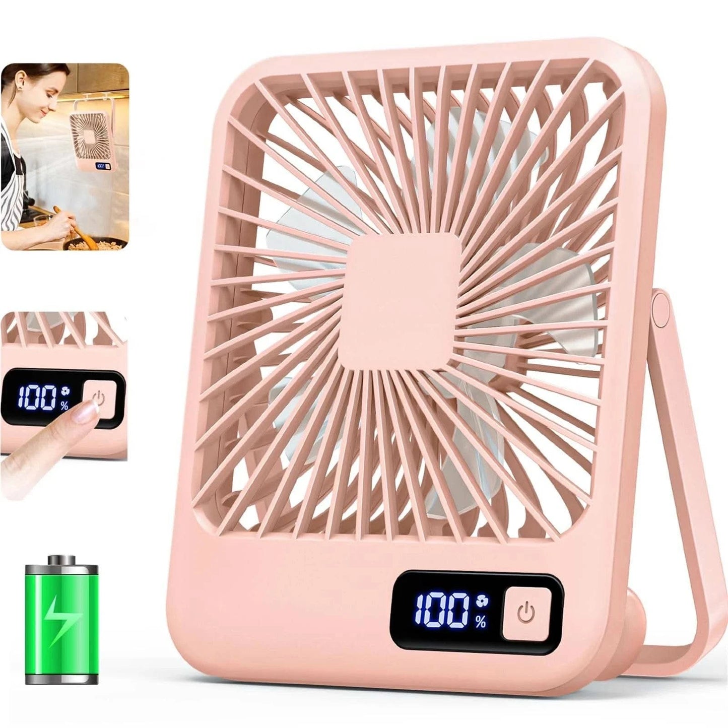 Desk Fan, Portable USB Rechargeable Fan, 180° Tilt Folding Personal Fan With Power Display, 5 Speeds Ultra Quiet Table Fan - M & M Global