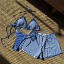 New Striped Polka Dot Halter Shorts Bikini Female Swimsuit Women Swimwear Three-pieces Bikini set Bather Bathing Suit Swim V6384 - M & M Global