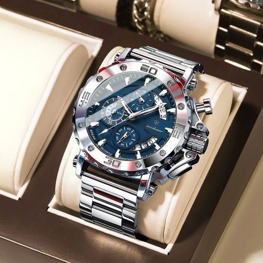 POEDAGAR Luxury Watch For Men Calendar Luminous Waterproof Man Clock Male Chronograph Stainless Steel Men's Quartz Watches Reloj - M & M Global