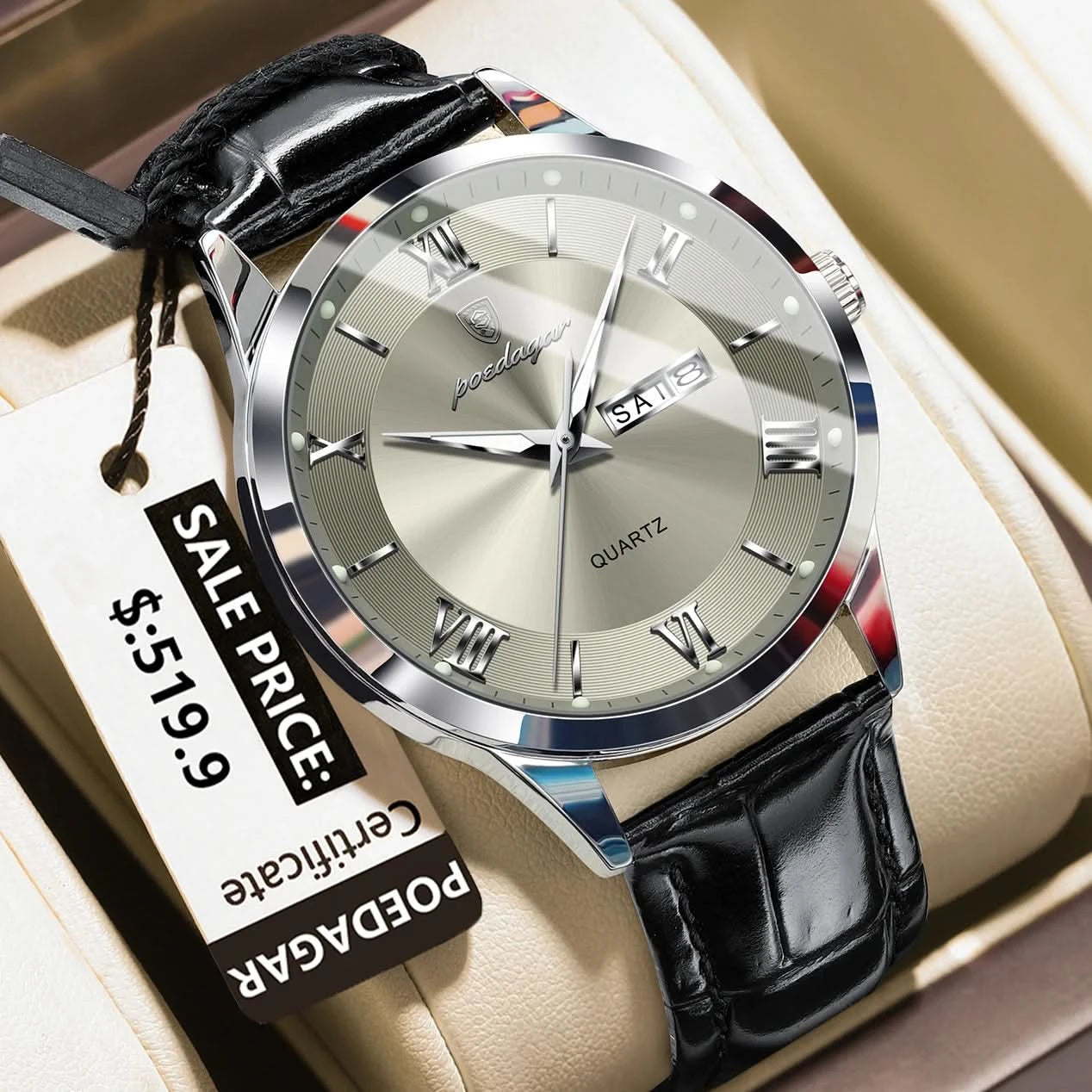 POEDAGAR Top Luxury Watch For Men Military Waterproof Luminous Date Week Man Wristwatch Leather Men's Quartz Watches Sport Reloj - M & M Global