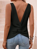 Large back cut and twisted knitted sweater casual sleeveless top for women's summer sweater for women's clothing - M & M Global