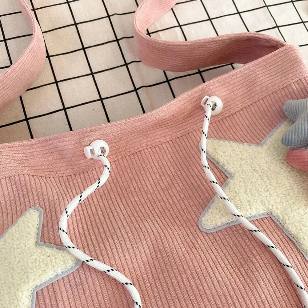 Women Star Pattern Corduroy Crossbody Bag Casual Tote Lady Fashion Large Capacity Shoulder Bag Girl Travel Messenger Bag Handbag - M & M Global