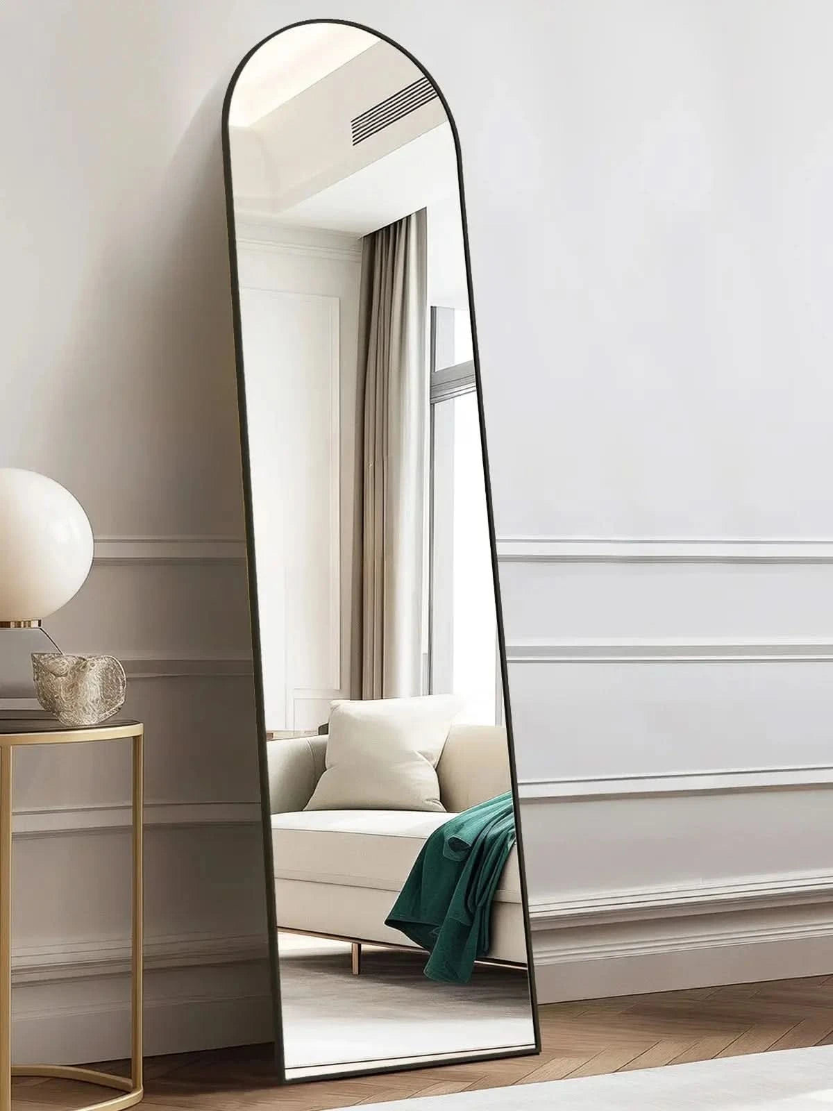 JHK Full Body Wall Mirror 59"x16"/64"x21" Standing or Wall-Hanging with Stand Aluminum Alloy Frame Bedroom Cloakroom Decoration