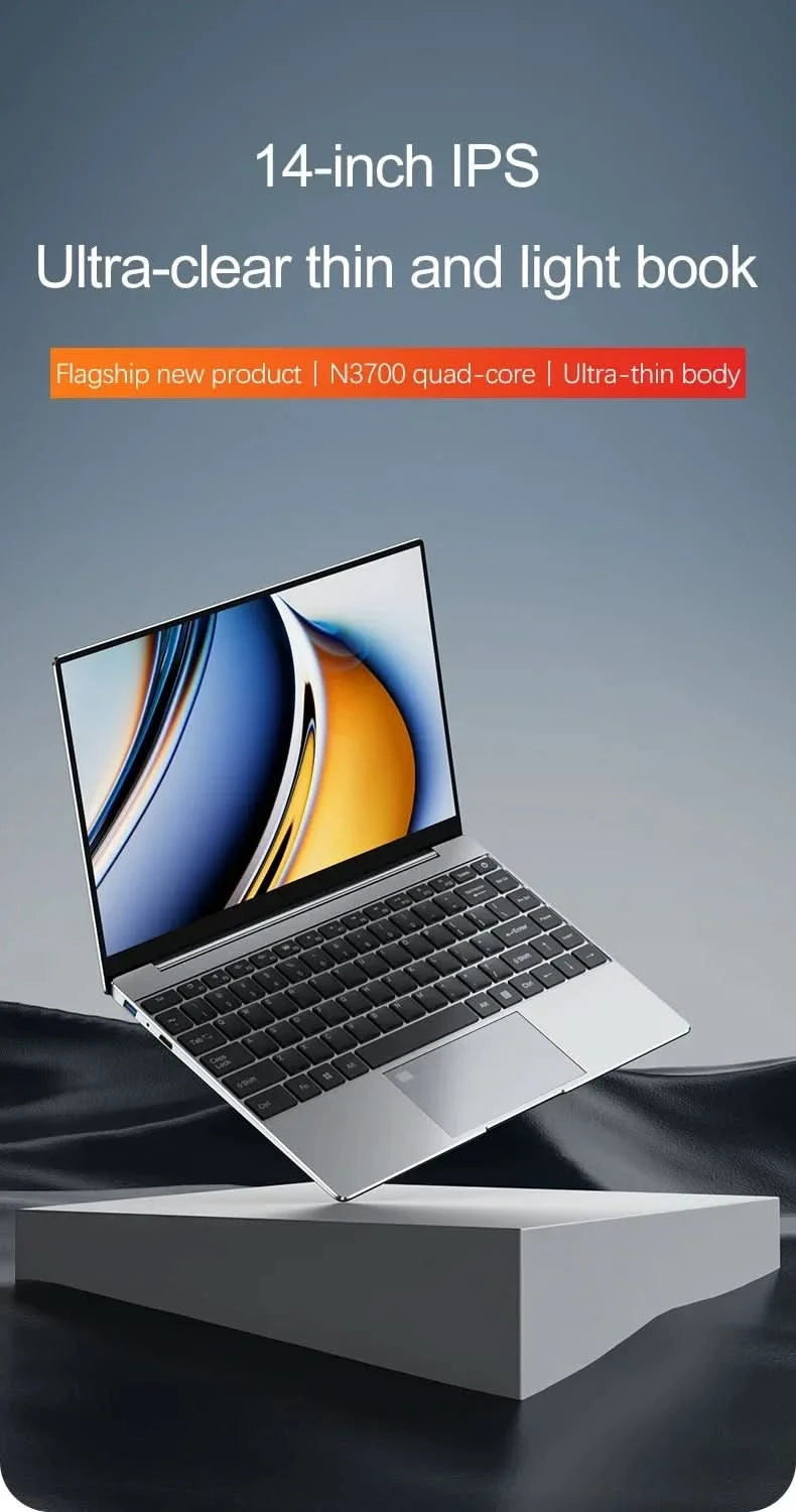 14.1"Ultra Slim Laptop  Intel N3700 16GB RAM 2TB SSD Notebook Gamer 1920*1080 Display Office Study Computer PC Windows 11 Pro
