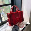 New The Tote Bag Letter Printed Sequins Top-Handle Bag Women Leather Handbag Luxury Designer Glitter Shoulder Crossbody Bag - M & M Global