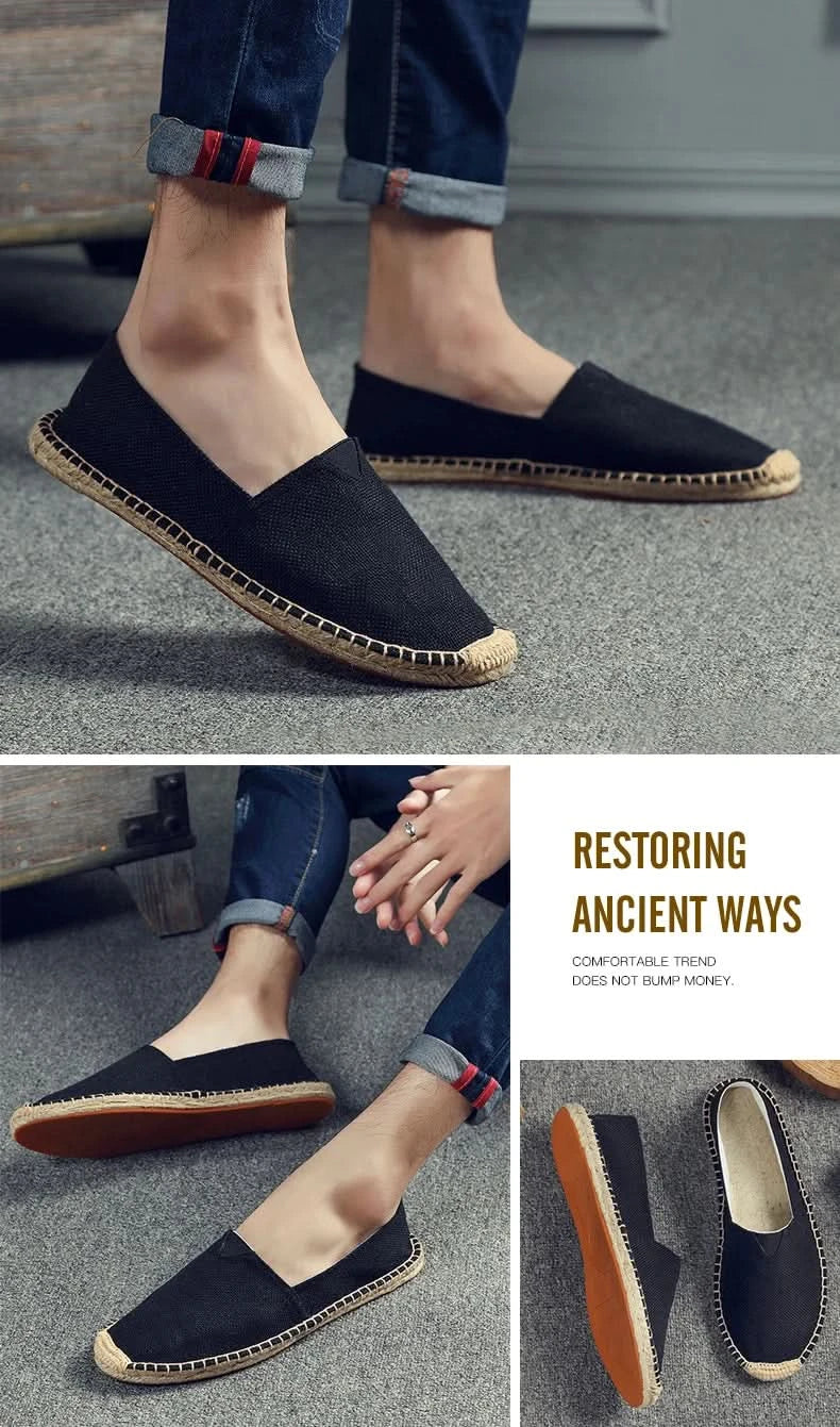 Women Sewing Flax Shoes Slip on Loafers Casual Shoes Man Espadrilles Hemp Canvas Flat Shoes Plus Size Fisherman Driving Footwear - M & M Global
