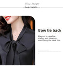 Elegant Pure Color Long Sleeve Women's Shirt with Bow Tie Single Button Open Cardigan Spring Autumn Fashionable Ageless