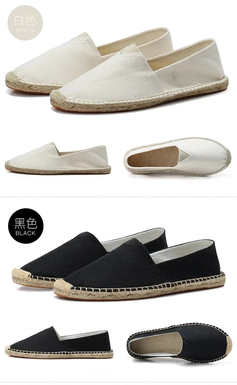 Women Sewing Flax Shoes Slip on Loafers Casual Shoes Man Espadrilles Hemp Canvas Flat Shoes Plus Size Fisherman Driving Footwear - M & M Global