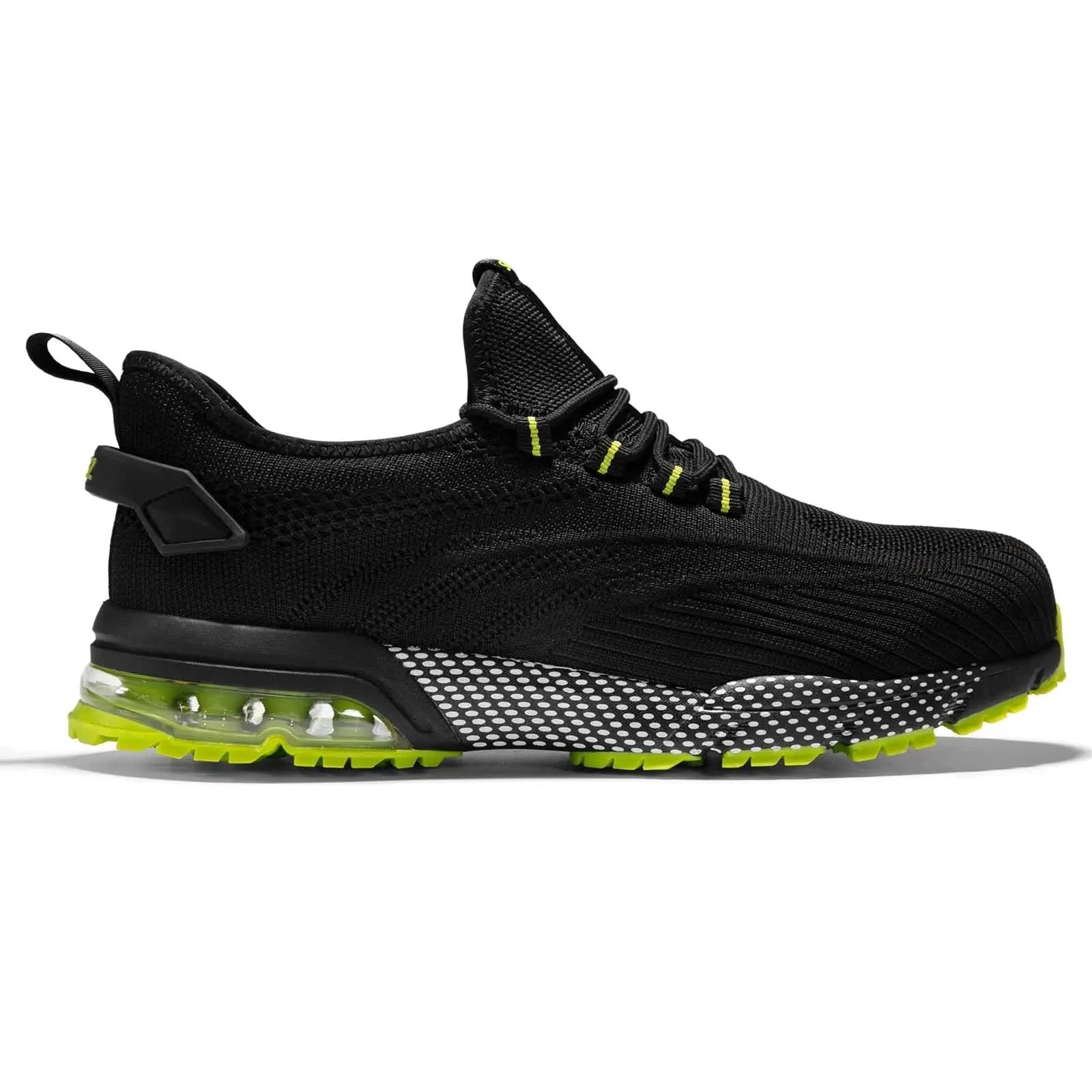SPIEZ composite toe safety shoes, lightweight air cushion, men's work shoes in black and green - M & M Global