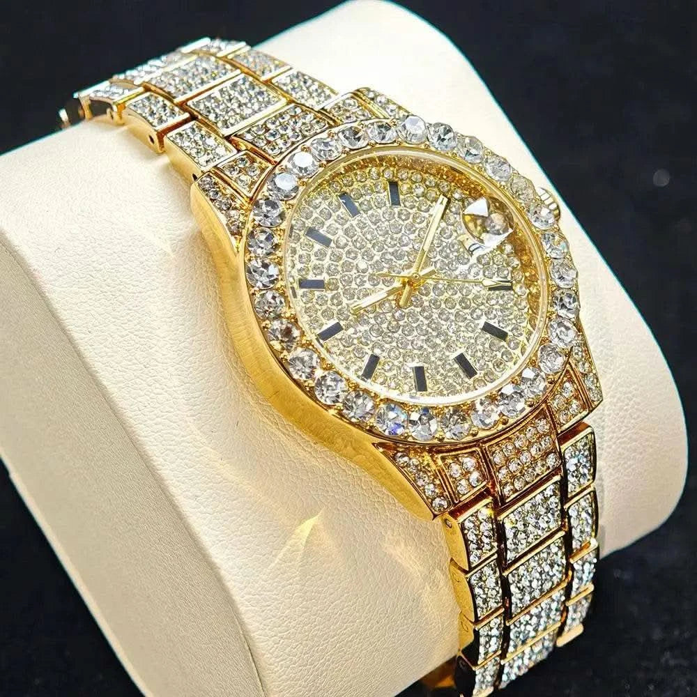 2025 Hot Fashion Gold Watches Women Luxury Stainless Steel Elegant Iced Diamond Jewelry Quartz Wristwatch Ladies Dropshipping - M & M Global