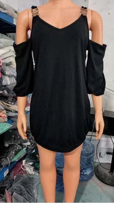 dresses for women 2022 Metal Decor Cold Shoulder Casual Dress Straight Mini Party dresses - M & M Global