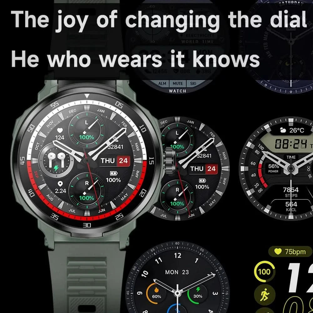 Smart Watch for Men with Hidden Earbuds Wireless Calling Fitness Tracker NFC Waterproof Heart Rate Monitor
