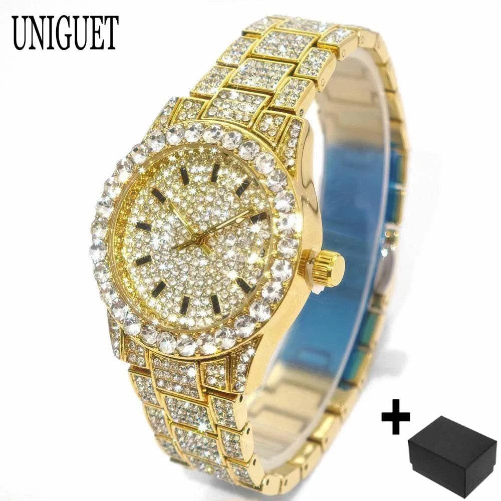 2025 Hot Fashion Gold Watches Women Luxury Stainless Steel Elegant Iced Diamond Jewelry Quartz Wristwatch Ladies Dropshipping - M & M Global