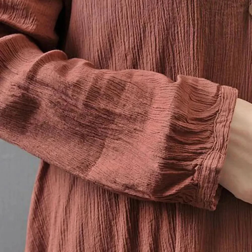 Women Elegant Linen White Dresses Bohemia Layering Vintage Robe Long Sleeve Loose Long Dress Female Autumn Vestidos - M & M Global