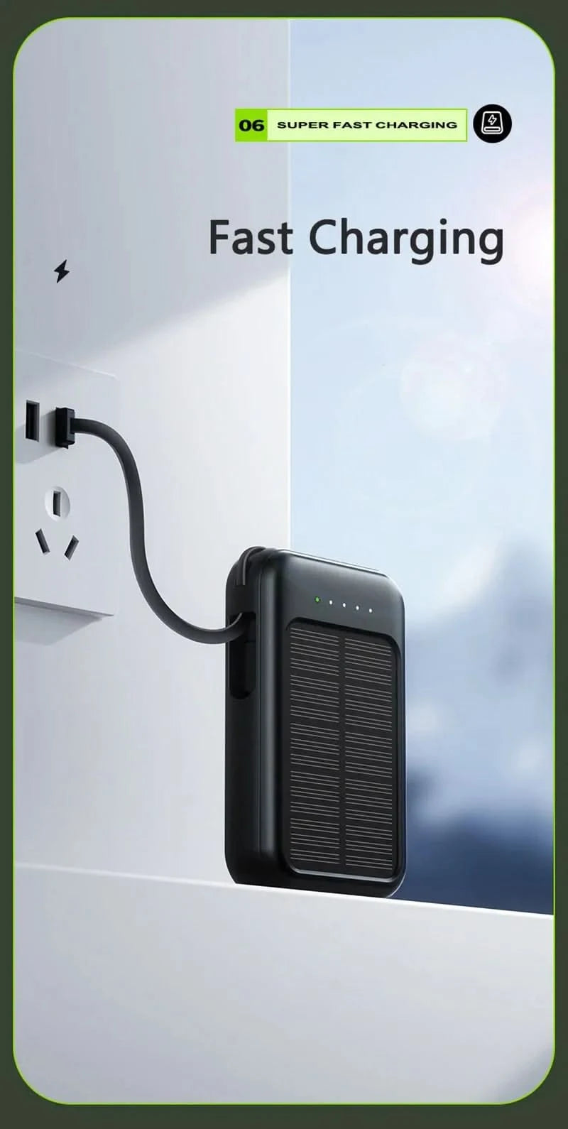 Solar Power Bank Built 4 Cables Portable Charger External Spare Battery Mini Powerbank with LED Light for IPhone Xiaomi Huawei - M & M Global