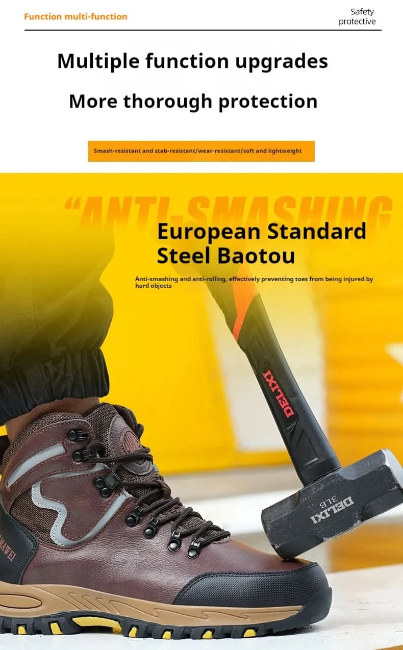 Widen Safety Boots Men Work Indestructible Shoes Climbing Boots Steel Toe Protective Boots Anti-smash Anti-puncture Safety Shoes