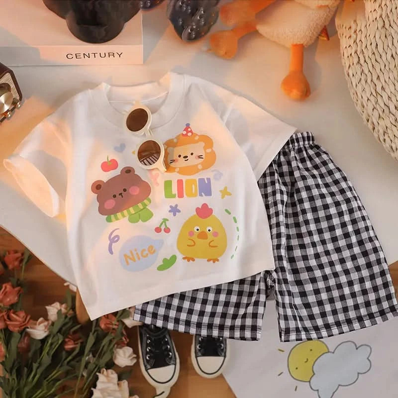 Cartoon Baby Boys and Girls Animals Clothing Sets Summer Short Sleeve Cotton Tops +Shorts PCS Casual - M & M Global