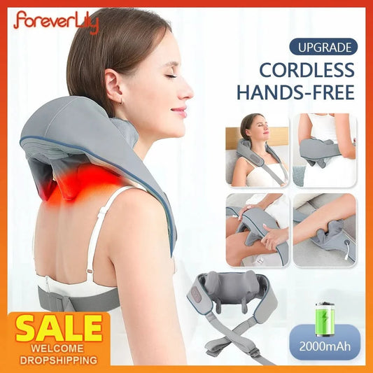 Wireless Neck Shoulder Massager 6D Heated Kneading Shiatsu Massage Shawl Cervical Back Massager for Electric Neck And Back - M & M Global