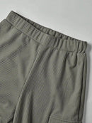 Women's Ribbed Knit Two-Piece Tracksuit - Short Sleeve Crop Top & High-Waisted Wide Leg Pants (Crewneck/Elastic Waist)