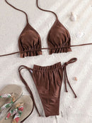 ZRTAK Sexy Swimwear Women Bikini String Swimming Suit For Women Bathing Suit Micro Folds Hight Cut Lace Halter Bikinis Set - M & M Global