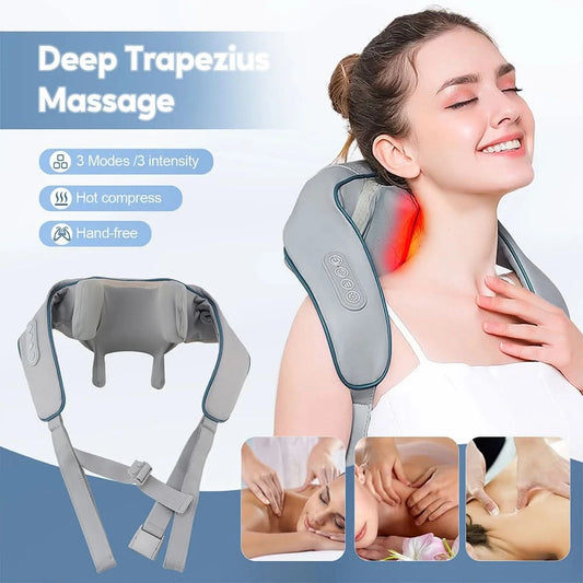 Electric Shoulder Kneading Massage Shawl Automatic Neck Back Massager Wireless Back Muscle Trapezius Relaxing Massage Pillow - M & M Global
