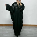 Ramadan Luxury Muslim Fashion Bat Sleeve Moroccan Turkiye Dubai Dress Middle East Arab Dress Sequins Golden Velvet Long Dress - M & M Global