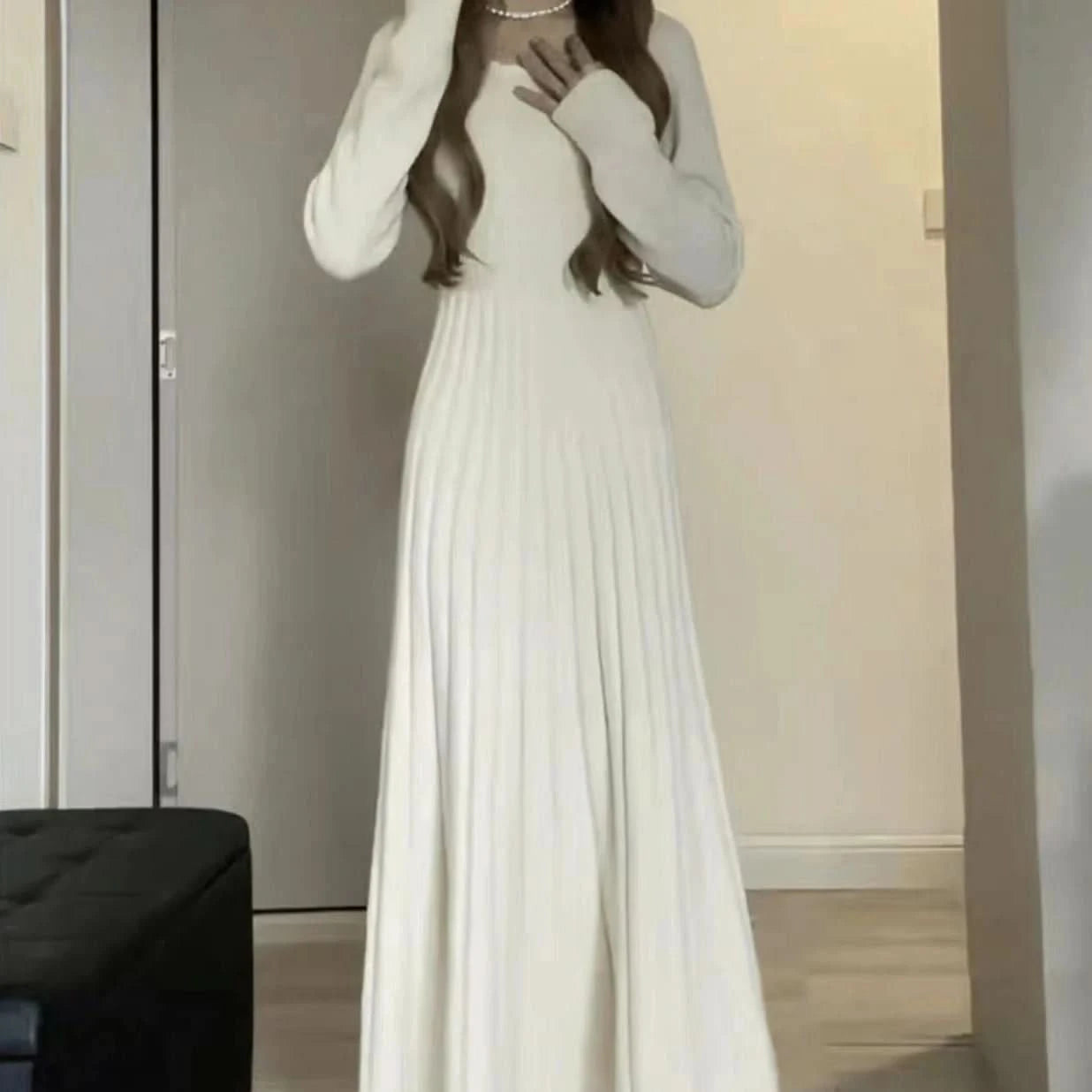 Sweater Long Dress For Woman Clothes Swing Casual Slim Femal Autumn Winter Long Sleeve Knitted Korean Clothing Elegance Sweet - M & M Global