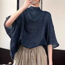 ZANZEA Women 3/4 Bat Sleeve Blouse Oversized Asymmetrical Tops 2024 Summer Stand Collar Tunic Casual Loose Transparent Thin Tops