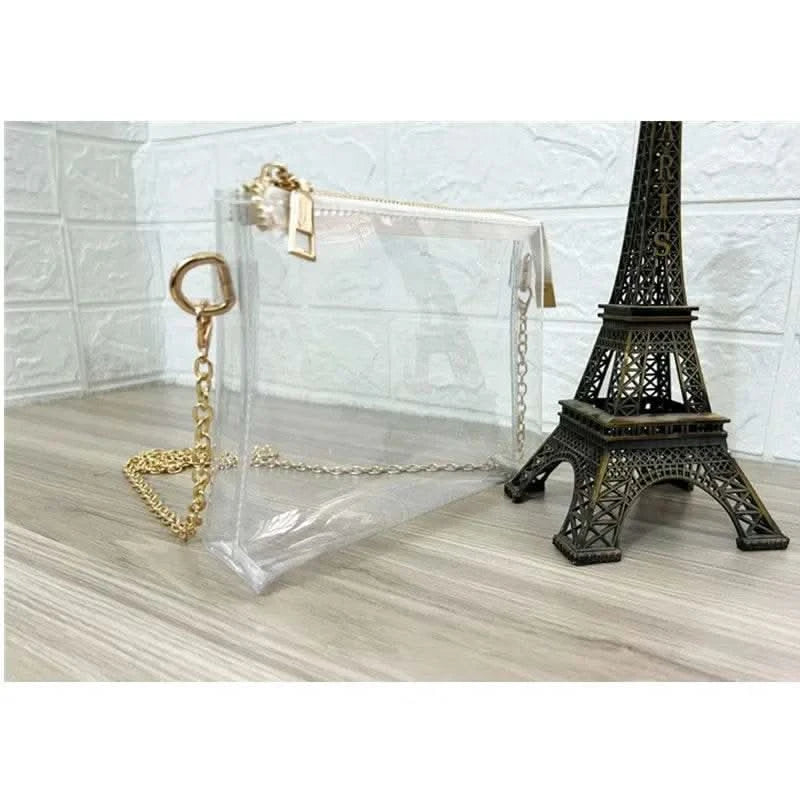 Clear Pack Bag Shoulder Bag Women Transparent Metal Chain Bag Wallet Gift Transparent Crossbody Bag Sports Concert Ball Party - M & M Global