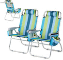 VINGLI Tall Beach Chair 2 Pack, with 5-Position, Cooler Bag, Cup Holders, Towel Bar, Lightweight Folding Beach Camping Chairs