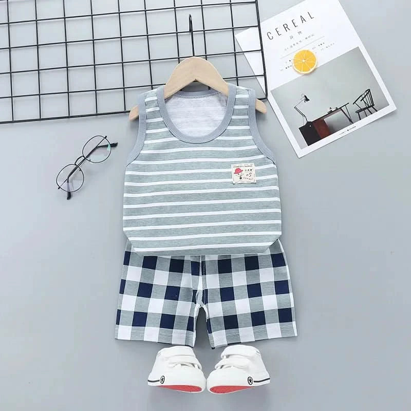 Summer Cute Cartoon 2PCS Kids Baby Boys Girls Cartoon Vest Top Shorts Pants Set Clothes Children Pajamas Girls Clothing Sets - M & M Global