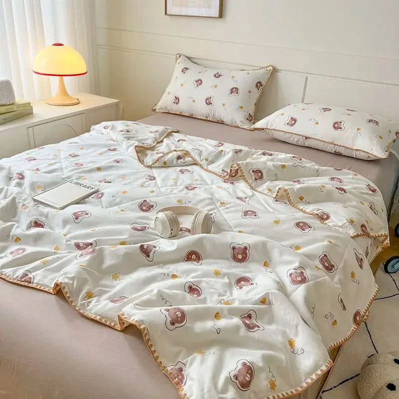 Summer Quilt Cotton Floral French Style Double  Air-conditioned Quilt, Double-layer Summer Blanket Comforter Duvet   이불 - M & M Global