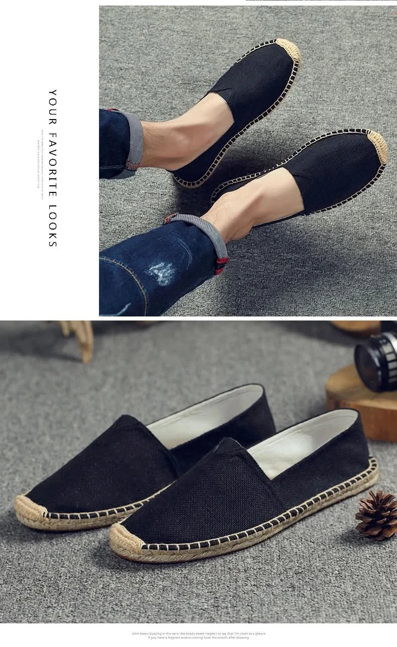 Women Sewing Flax Shoes Slip on Loafers Casual Shoes Man Espadrilles Hemp Canvas Flat Shoes Plus Size Fisherman Driving Footwear - M & M Global