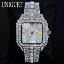 2025 UNIGUET Luxury Diamond Watch For Men With Rainbow Dial Calendar Quartz Watches Fashion Hip Hop Iced Out Wristwatch Man Gift - M & M Global