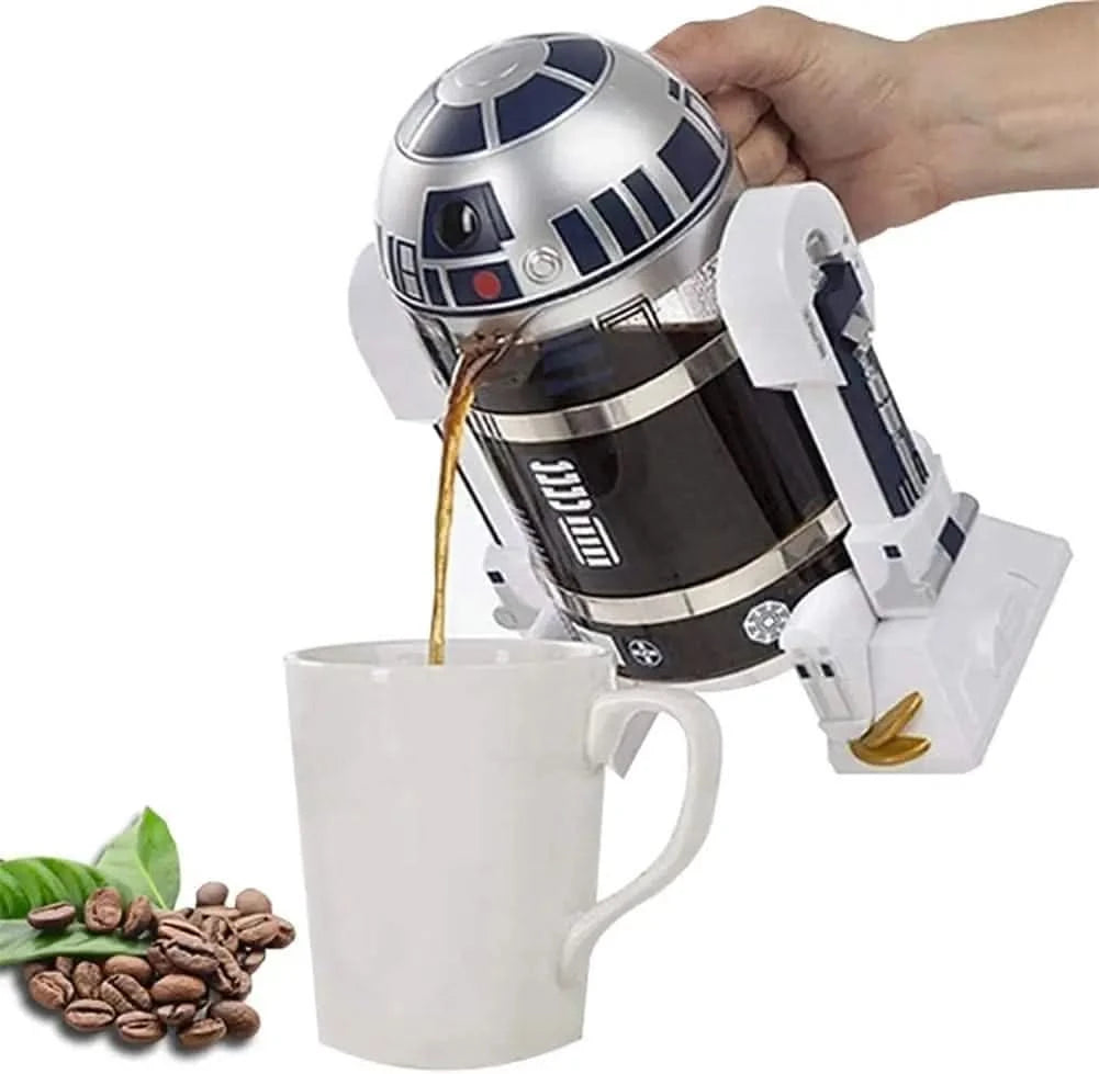 French Press Insulated 304 Stainless Steel Coffee Maker, 32 Oz Robot R2D2 Hand Home Coffee Presser, with Filter Screen for Brew - M & M Global