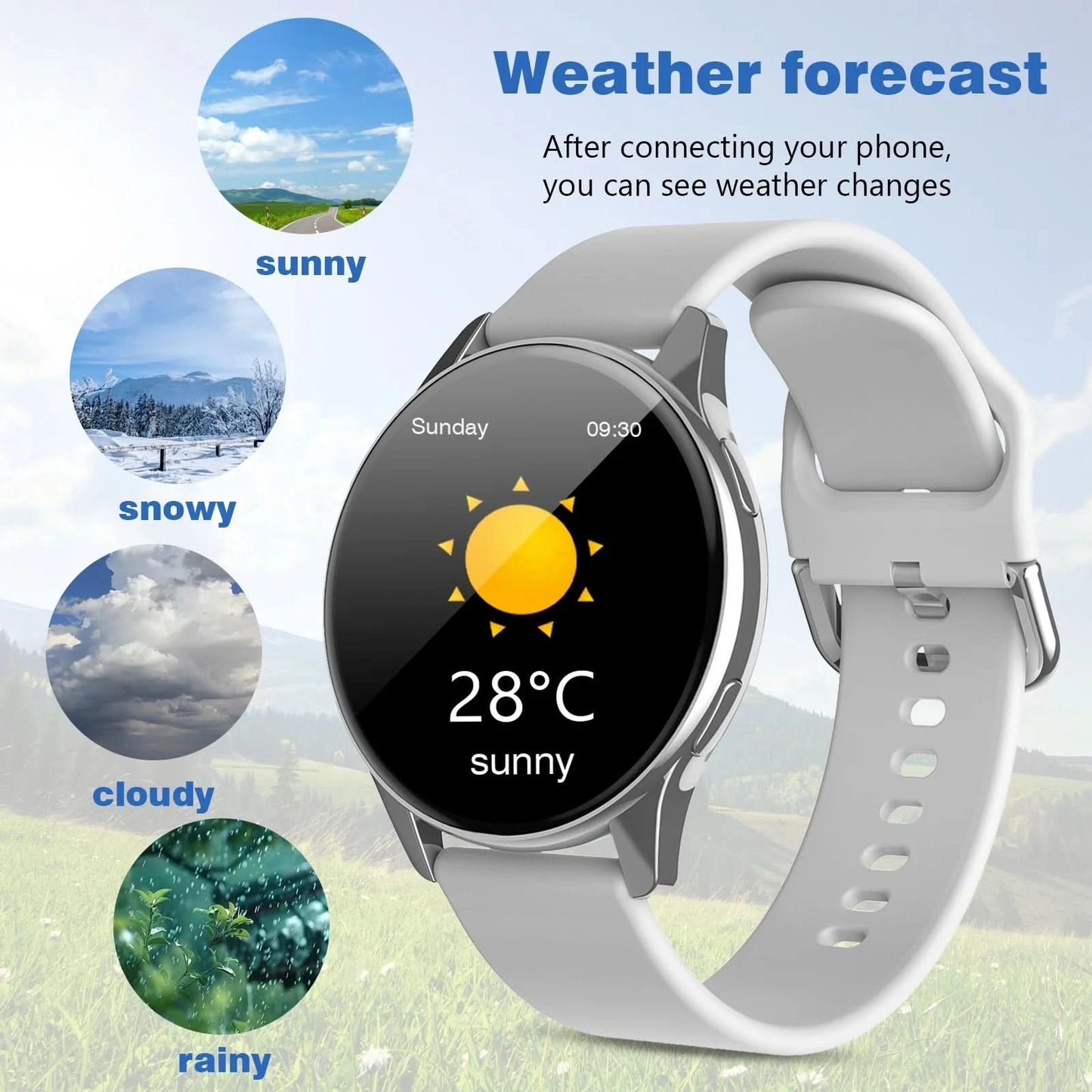 2025 new smart watch, Bluetooth call, message reminder, music playback, shutter control, weather forecast, unisex