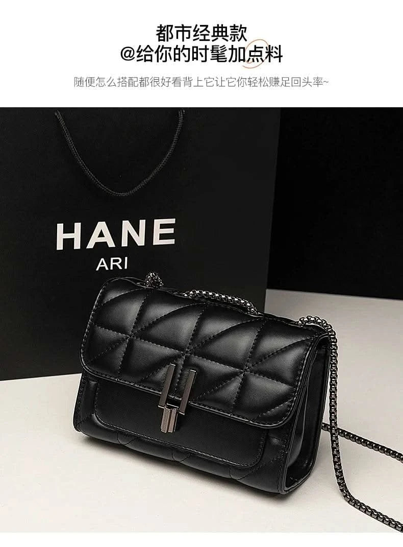 Classic Quilted Detail Square Bag, Solid Color Flap Shoulder Bag, All-Match Chain Bag - M & M Global