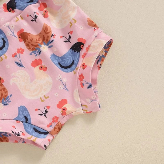 Toddler Girl 3 Piece Summer Set Floral Print Sleeveless Romper with Ruffle Trim Denim Shorts Bow Headband Outfit - M & M Global