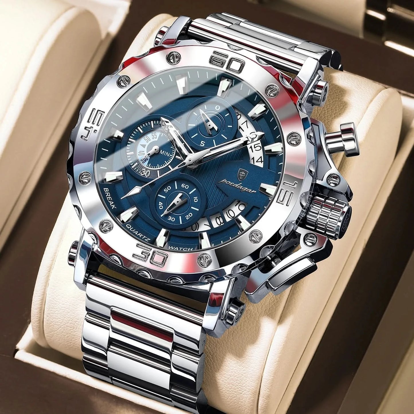 POEDAGAR Luxury Watch For Men Calendar Luminous Waterproof Man Clock Male Chronograph Stainless Steel Men's Quartz Watches Reloj - M & M Global