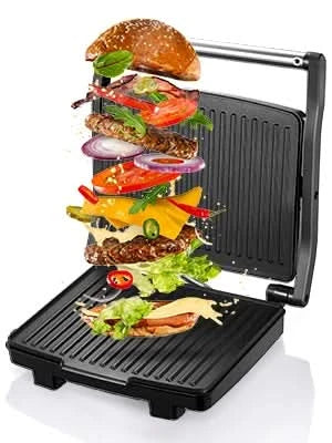 Panini Press Grill, Gourmet Sandwich Maker, Electric Indoor Grill with Non-Stick Cooking Plate and Removable Drip Tray, Easy to - M & M Global