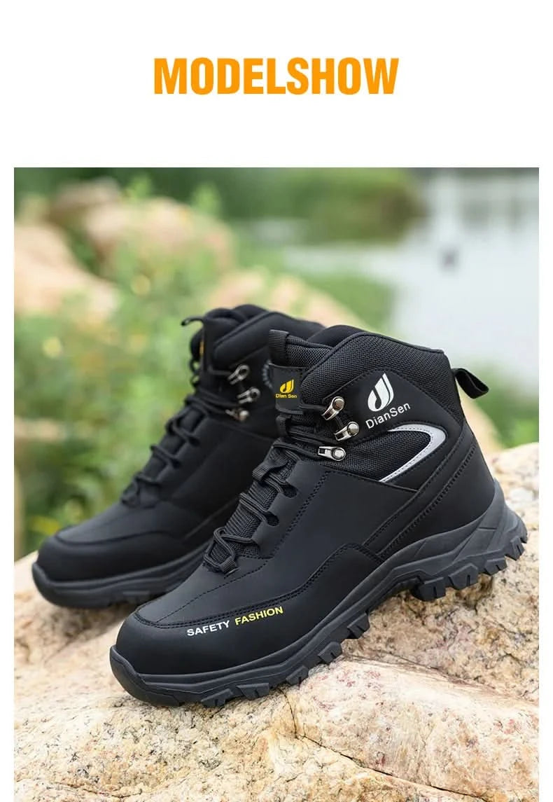 Mens Safety Shoes With Steel Toe Waterproof Boots Puncture Proof Anti-smash Mens Outdoor Work Sneakers Construction Work Shoes