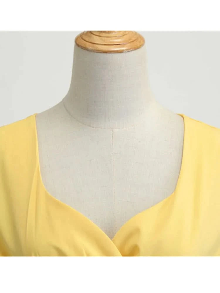 Pink Summer Dress Women V Neck Vintage Robe Elegant Retro pin up Party Office Midi Dresses - M & M Global