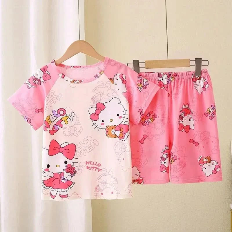 Saniro Hello Kitty Clothes Set Short Sleeve 2pcs Tshirt+Short 1 2 3 Years Old Summer New Clothing Girls Casual Loose - M & M Global