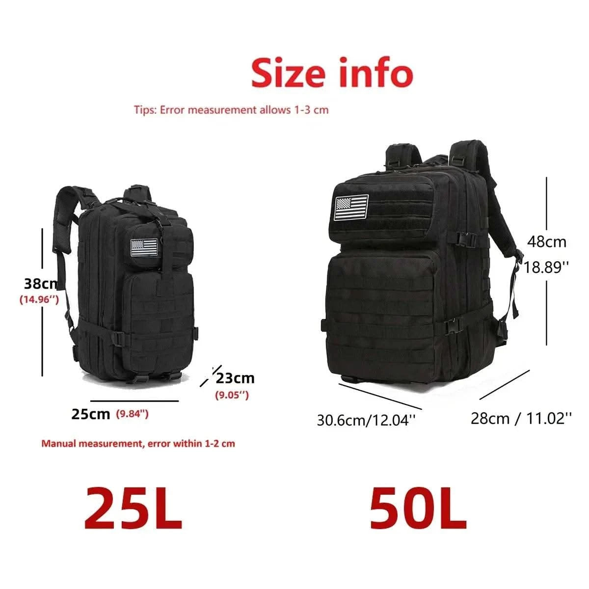 25L/50L Tactical Backpack Molle Bag Outdoor Bags Backpack for Hiking Camping Trekking Hunting Fishing GYM Bags Backpacks - M & M Global