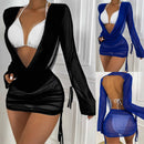 Beach Cover Ups Swimwear Women Draped Front Drawstring Knot Backless Mesh Bikini Set Without Lingerie купальник 2024 тренд - M & M Global