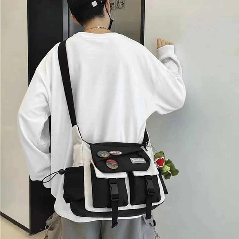 Preppy Casual Nylon Crossbody Bag For Men Women Teen Messenger Bag, Student Commuter Single Shoulder Bag For Travel Daily Use - M & M Global