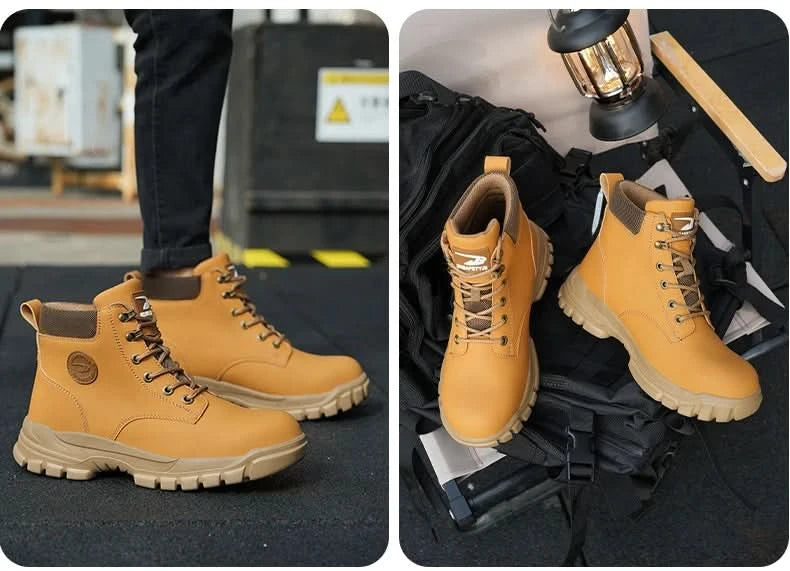 Mens Puncture-Proof Steel Toe Safety Boots Oil & Slip-Resistant Industrial Shoe Outdoor Work Shoes for Mechanics & Construction