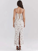 Mozision Floral Embroidery Sexy Maxi Dress For Women Fashion Spaghetti Strap Sleeveless Backless Lace-up Club Party Long Dress - M & M Global